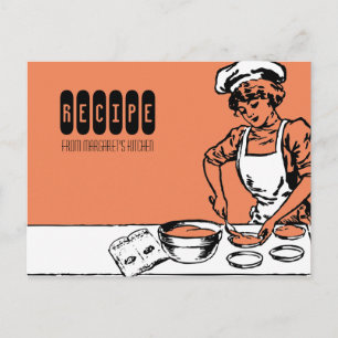 vintage bakery girl baking cooking recipe card