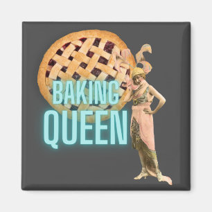 Vintage Baking Queen on Grey Magnet