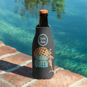 Vintage Baking Queen on Grey Personalised Bottle Cooler
