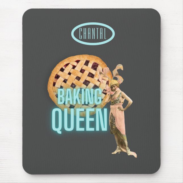 Vintage Baking Queen on Grey Personalised  Mouse Pad (Front)