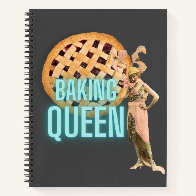Vintage Baking Queen on Grey  Recipe Notebook (Front)