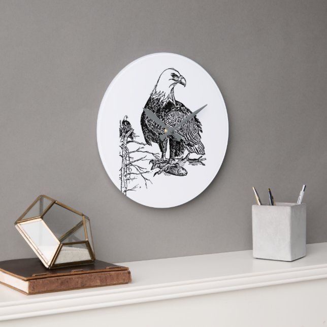 Vintage Bald Eagle Wall Clock – Wildlife Bird Illu (Office)