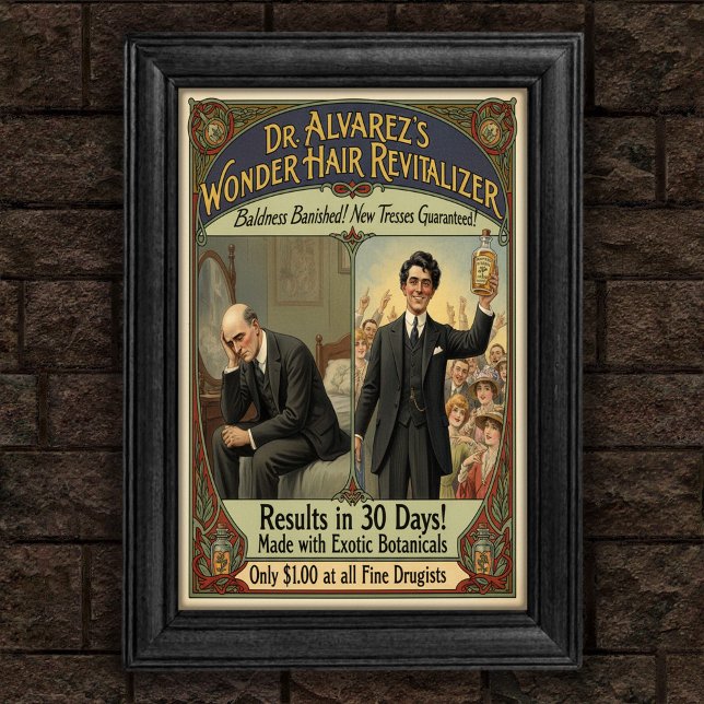 Vintage Baldness Banished Hair Tonic Ad Poster (Creator Uploaded)