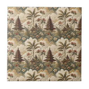 Vintage Balinese Temple Tropical Painting Pattern Ceramic Tile