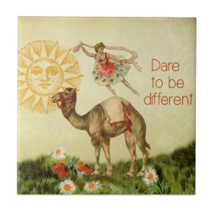 Vintage Ballerina, Flowers, and Camel Collage Ceramic Tile