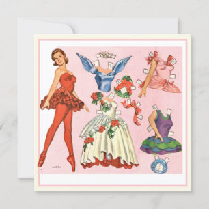 Vintage Ballerina paper doll  art Card