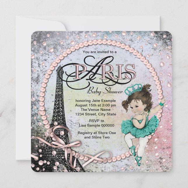 Vintage Ballerina Paris Baby Shower Invitation (Front)