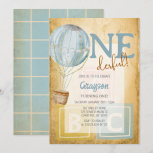Vintage Balloon 1st Birthday Invitation