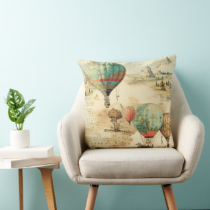 Vintage Balloon Wilderness Map Mountain Cushion