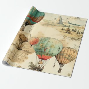 Vintage Balloon Wilderness Map Mountain Wrapping Paper