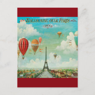 Vintage Ballooning Over Paris Travel Postcard