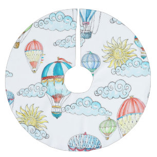 Vintage Balloons: Whimsical Watercolor Seamless. Brushed Polyester Tree Skirt