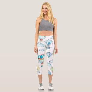 Vintage Balloons: Whimsical Watercolor Seamless. Capri Leggings