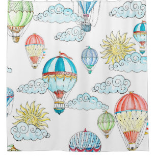 Vintage Balloons: Whimsical Watercolor Seamless. Shower Curtain