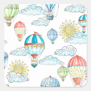 Vintage Balloons: Whimsical Watercolor Seamless. Square Sticker