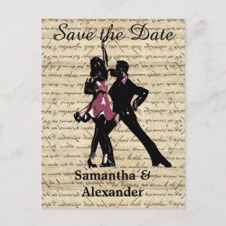 Vintage ballroom dancers save the date announcement postcard