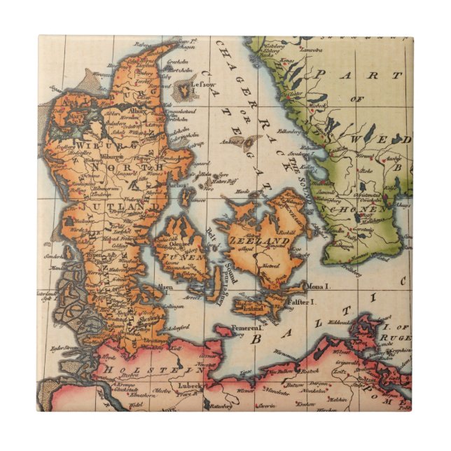 Vintage Baltic Map of Denmark & Swedish Straits Ceramic Tile (Front)