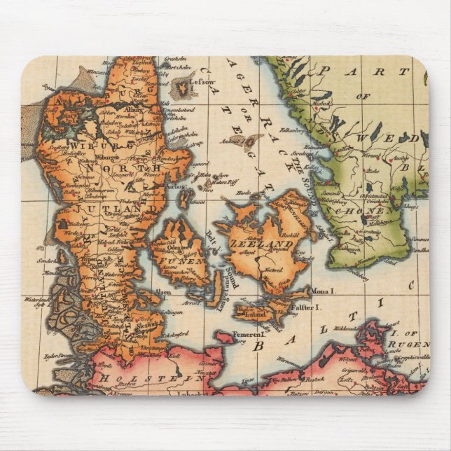 Vintage Baltic Map of Denmark & Swedish Straits Mouse Pad (Front)