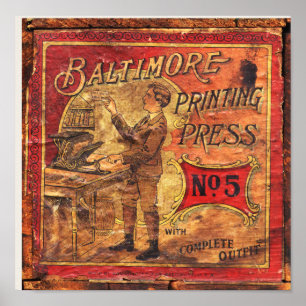 Vintage Baltimore rail press letterpress print