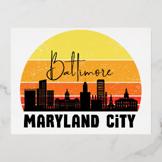 Vintage Baltimore Skyline Foil Holiday Postcard
