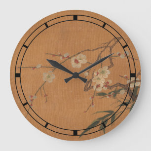 Vintage Bamboo & Blossoms Oriental Art Large Clock