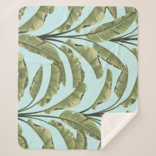 Vintage Banana Leaves: Tropical Seamless. Sherpa Blanket