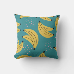 Vintage banana pattern, blue background. cushion