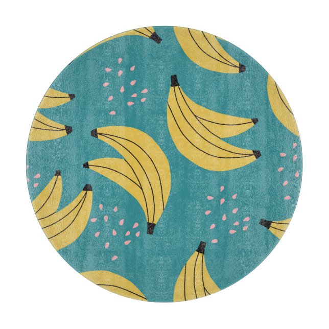 Vintage banana pattern, blue background. cutting board (Front)