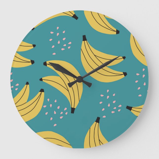 Vintage banana pattern, blue background. large clock (Front)