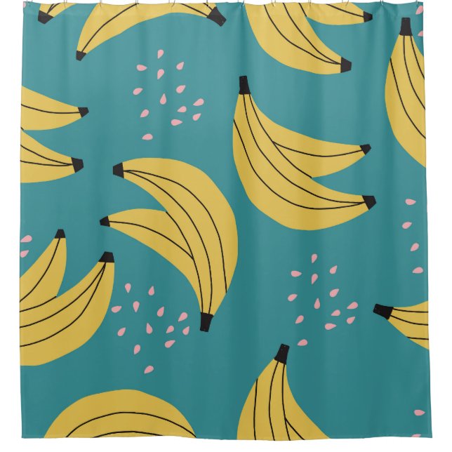 Vintage banana pattern, blue background. shower curtain (Front)