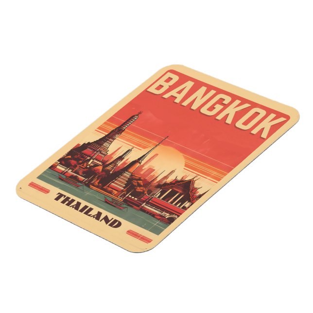 Vintage Bangkok city skyline Thailand travel gifts Magnet (Left Side)