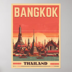 Vintage Bangkok city skyline Thailand travel gifts Poster