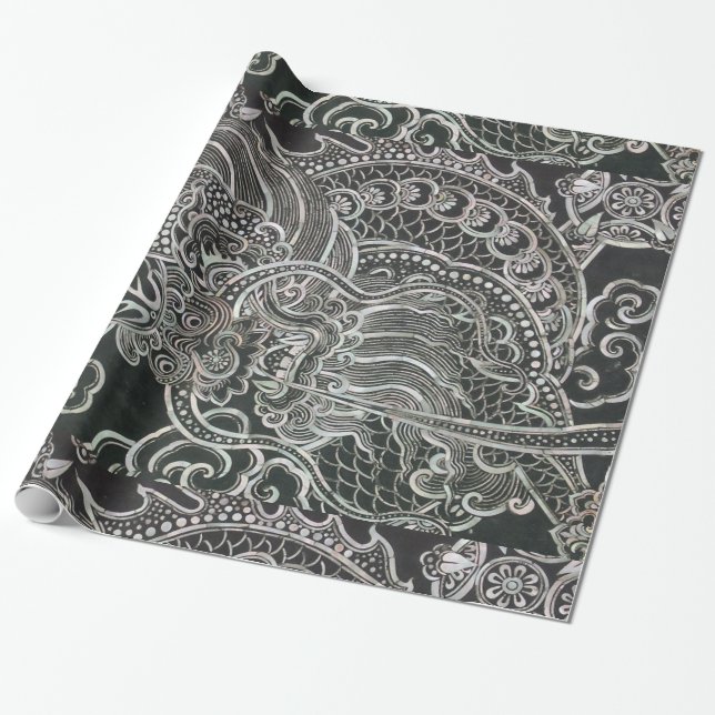 Vintage Bangkok Dragon Wrapping Paper (Unrolled)