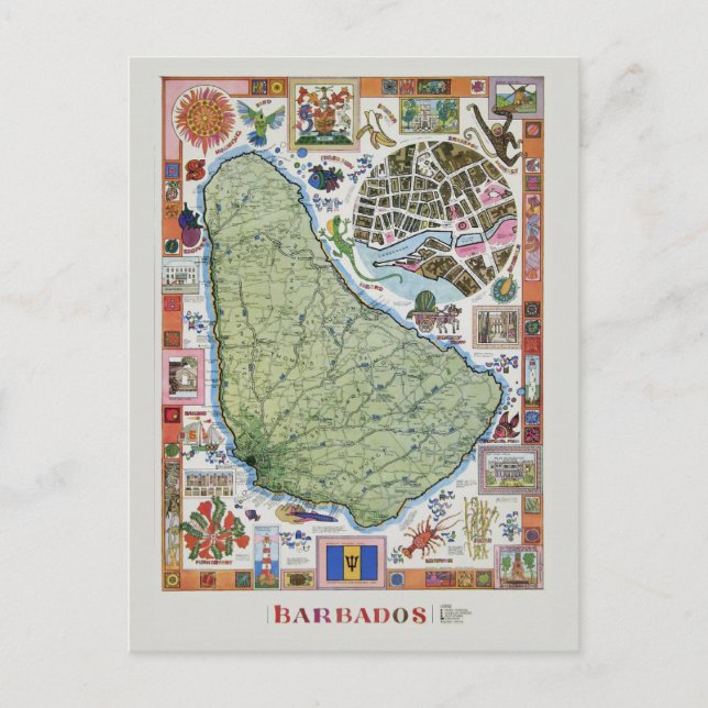 Vintage Barbado Travel Maps Postcard (Front)