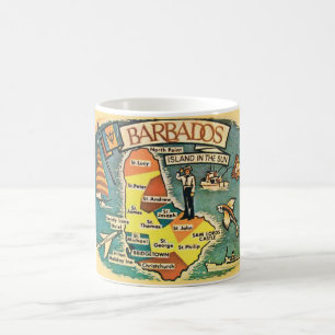 Vintage Barbados Illustrated Map Postcard Mug