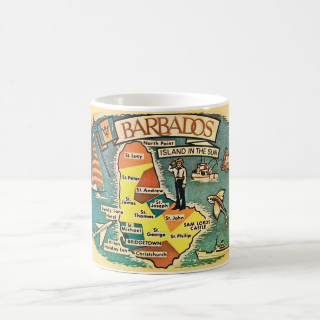 Vintage Barbados Illustrated Map Postcard Mug (Center)