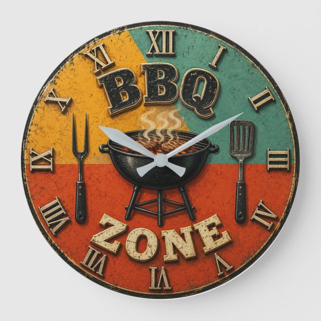 Vintage Barbecue Charcoal rill Master Gift Large Clock (Front)