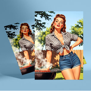 Vintage Barbecue Pin-up Postcard
