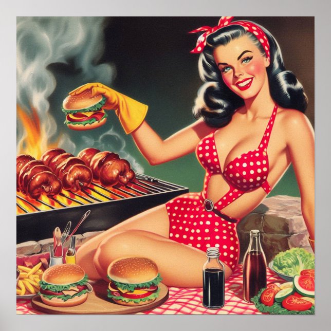 Vintage Barbecue Pin Up Poster (Front)