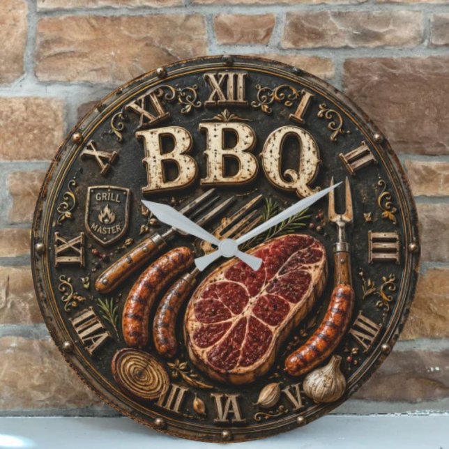 Vintage Barbecue Pitmaster Gift Sausage Kitchen  Large Clock (Creator Uploaded)