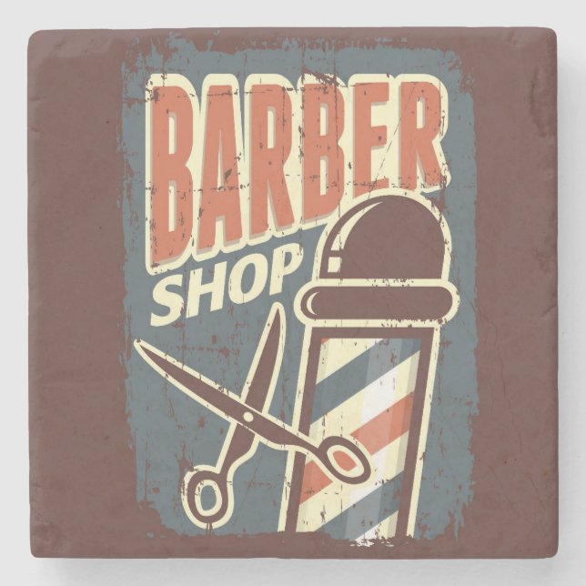 Vintage Barber Pole Blue Stone Coaster (Front)