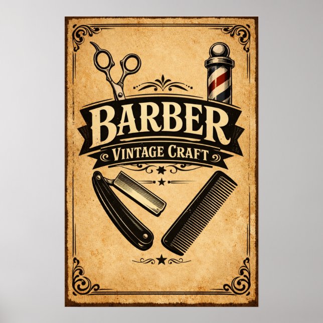 Vintage Barber Poster - Retro Haircut Tools Print (Front)