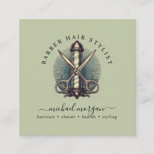 Vintage Barber Shop Hair Stylist Barber Square Business Card