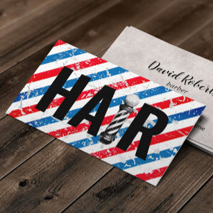 Vintage Barber Shop Pole Typography Hairdresser Business Card