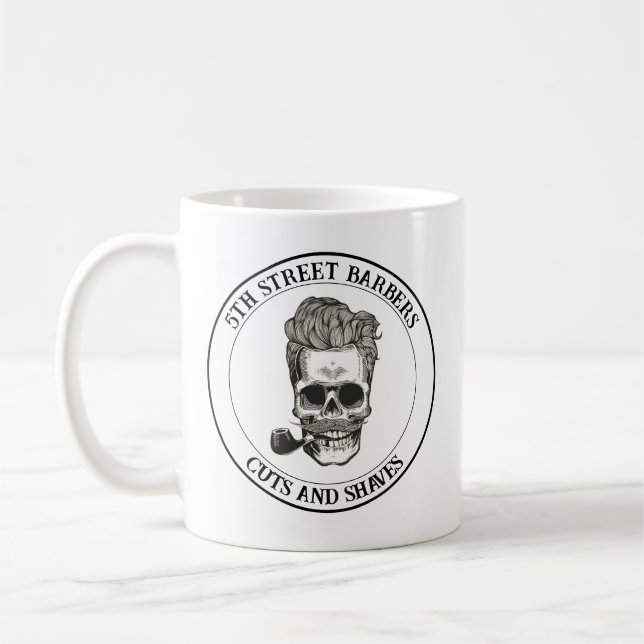 Vintage Barber Skull Logo Customisable Coffee Mug (Left)
