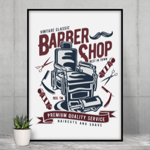 Vintage Barbershop Chair Logo  Poster