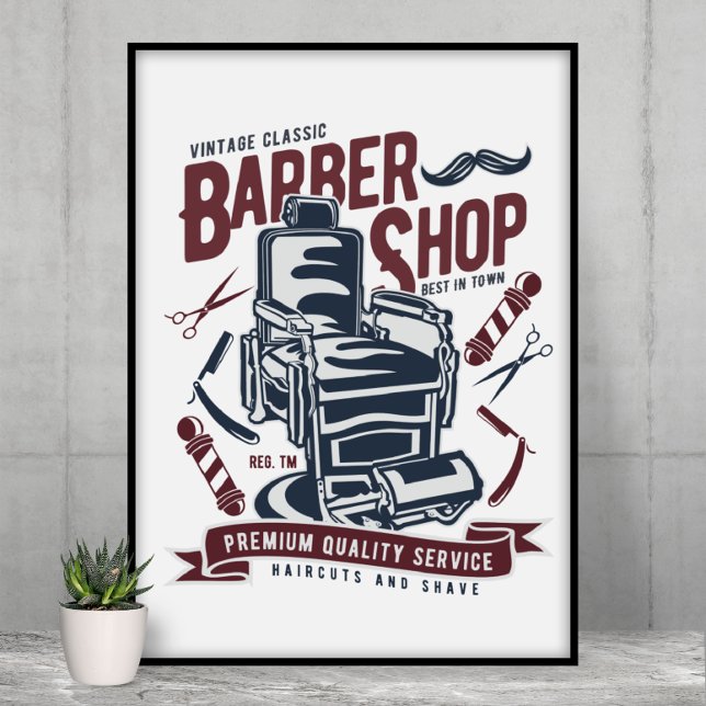 Vintage Barbershop Chair Logo  Poster (vintage barbershop logo poster)