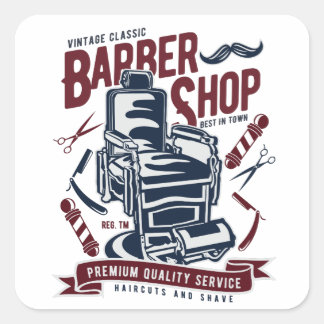 Vintage Barbershop Chair Logo  Square Sticker
