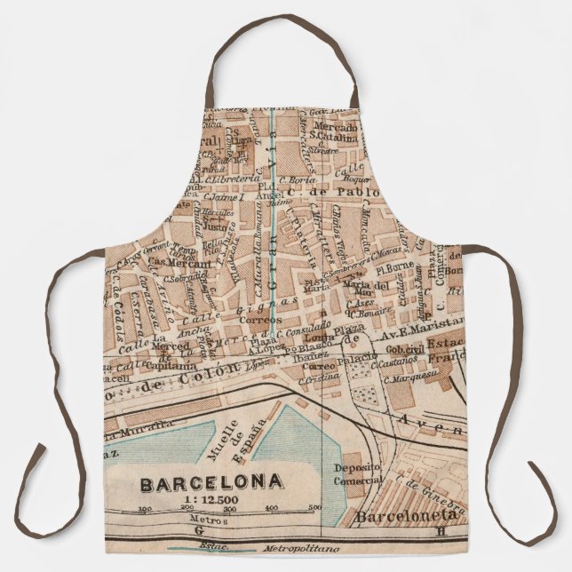 Vintage Barcelona Map  Apron (Front)