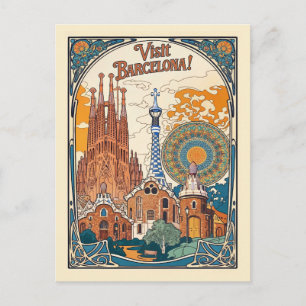 Vintage Barcelona Spain Gaudi Travel Espana Postcard